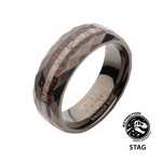 Inox Gun Metal IP Steel Matte Finish Dinosaur Bone & Deer Antler Inlay Comfort Fit Ring