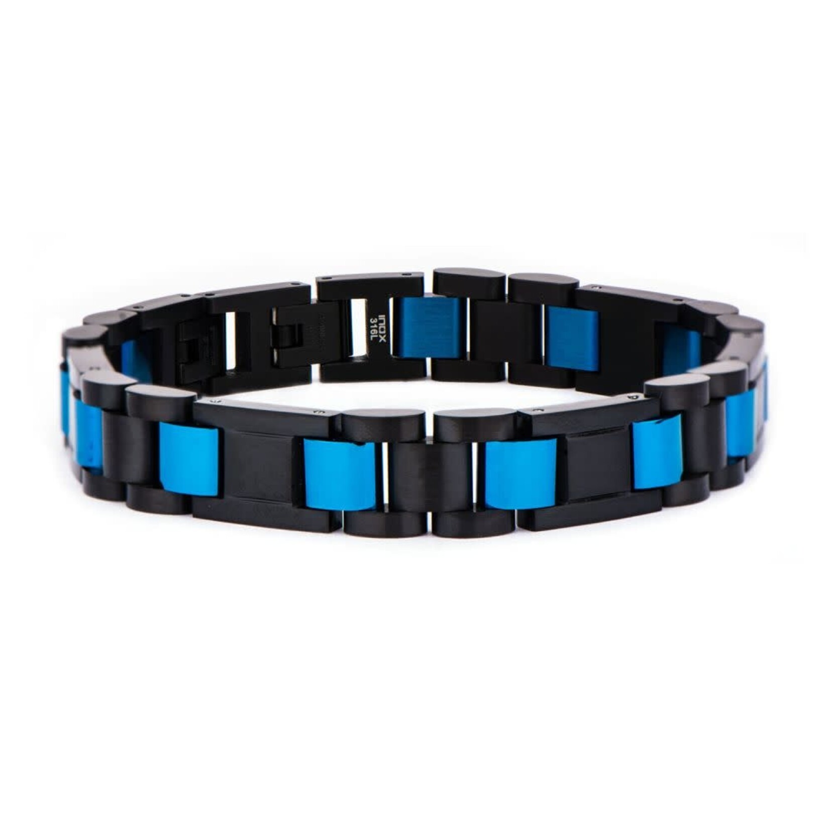 Inox Stainless Steel Black IP & Blue IP Link Bracelet 8.25"-8.75"
