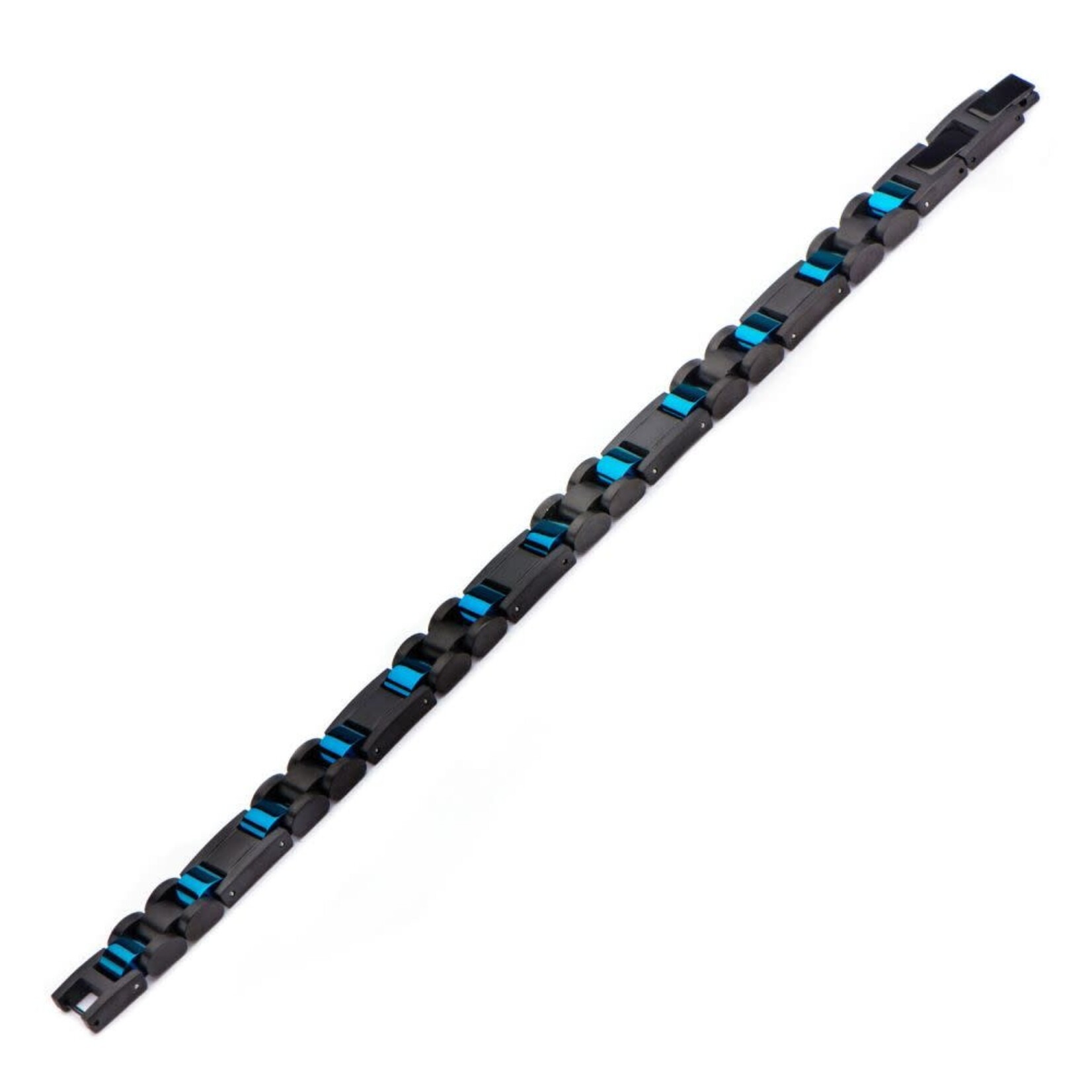 Inox Stainless Steel Black IP & Blue IP Link Bracelet 8.25"-8.75"