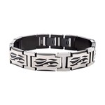 Inox Black IP Steel with Tribal Cut Out Design H-Link Bracelet 8.25"-8.75"