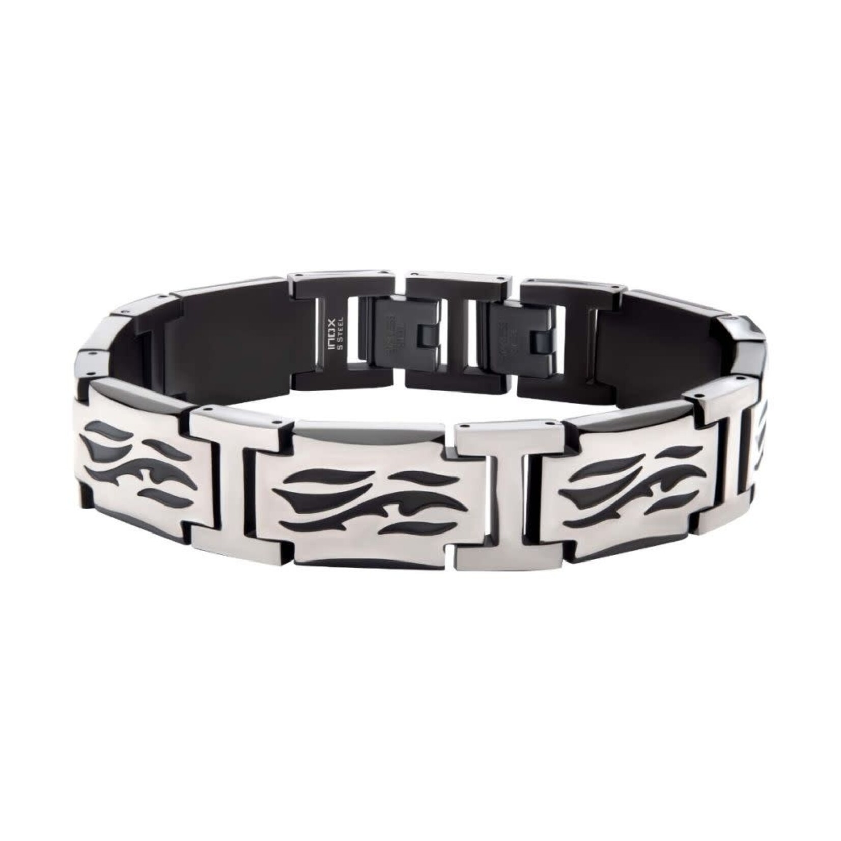 Inox Black IP Steel with Tribal Cut Out Design H-Link Bracelet 8.25"-8.75"
