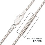 Inox 1.5mm 925 Italy Silver Polished Finish Snake Chain Necklace with Flat Lobster Clasp 22"