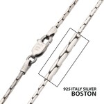 Inox 1.5mm 925 Italy Silver Black Rhodium Plated Brushed Satin Finish Boston Chain Necklace 22"