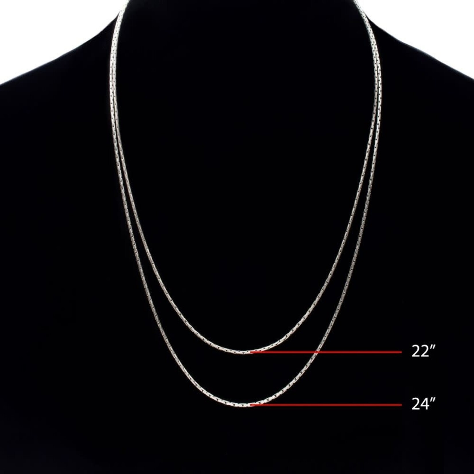 Inox 1.5mm 925 Italy Silver Black Rhodium Plated Brushed Satin Finish Boston Chain Necklace 22"