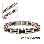 Inox Stainless Steel Black & Red IP Dante Link Bracelet 7.75"-8.25"