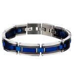 Inox Black, Blue IP & Steel Links Bracelet 7.75"-8.75"