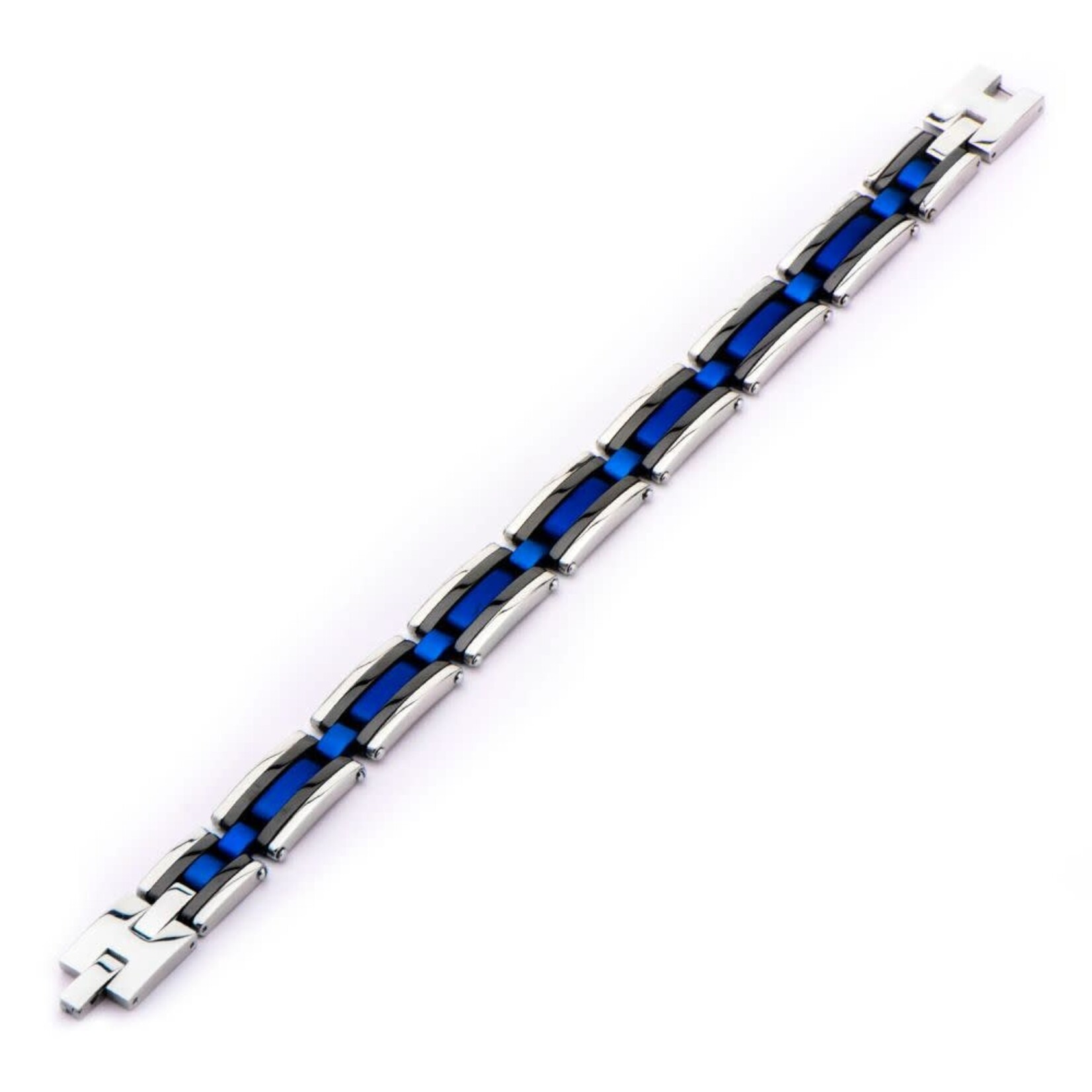 Inox Black, Blue IP & Steel Links Bracelet 7.75"-8.75"