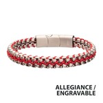 Inox Matte Finish Stainless Steel Box Chain with Red Wax Cord Bracelet 7.75"-8.25"