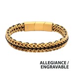Inox Matte Finish Gold IP Stainless Steel Foxtail Chain with Black Wax Cord Bracelet 7.75"-8.25"