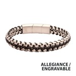Inox Matte Finish Stainless Steel Box Chain with Black Wax Cord Bracelet 7.75"-8.25"