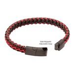 Inox Matte Finish Black IP Stainless Steel Box Chain with Red Wax Cord Bracelet 7.75"-8.25"