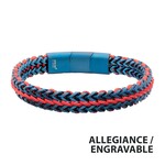 Inox Matte Finish Blue IP Stainless Steel Foxtail Chain with Red Wax Cord Bracelet 7.75"-8.25"
