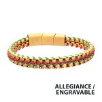 Inox Matte Finish Gold IP Stainless Steel Box Chain with Red and Green Wax Cord Bracelet 7.75"-8.25"