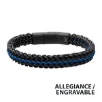 Inox Antique Finish Black IP Stainless Steel Foxtail Chain with Blue Wax Cord Bracelet 7.75"-8.25"