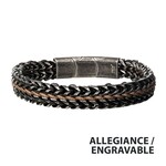 Inox Antique Finish Stainless Steel Foxtail Chain with Brown Wax Cord Bracelet 7.75"-8.25"