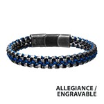Inox Antique Finish Stainless Steel Box Chain with Blue Wax Cord Bracelet 7.75"-8.25"