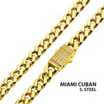 Inox 6mm 18Kt Gold IP Miami Cuban Chain Necklace with CNC Precision Set CZ Double Tab Box Clasp 22"
