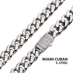 Inox 8mm Steel Miami Cuban Chain Necklace with CNC Precision Set CZ Double Tab Box Clasp 22"