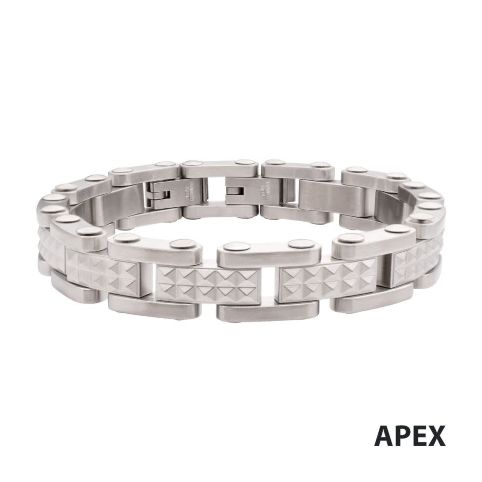 Inox Stainless Steel Matte Finish Pyramid Stud Pattern Link Bracelet 8.25"-8.75"