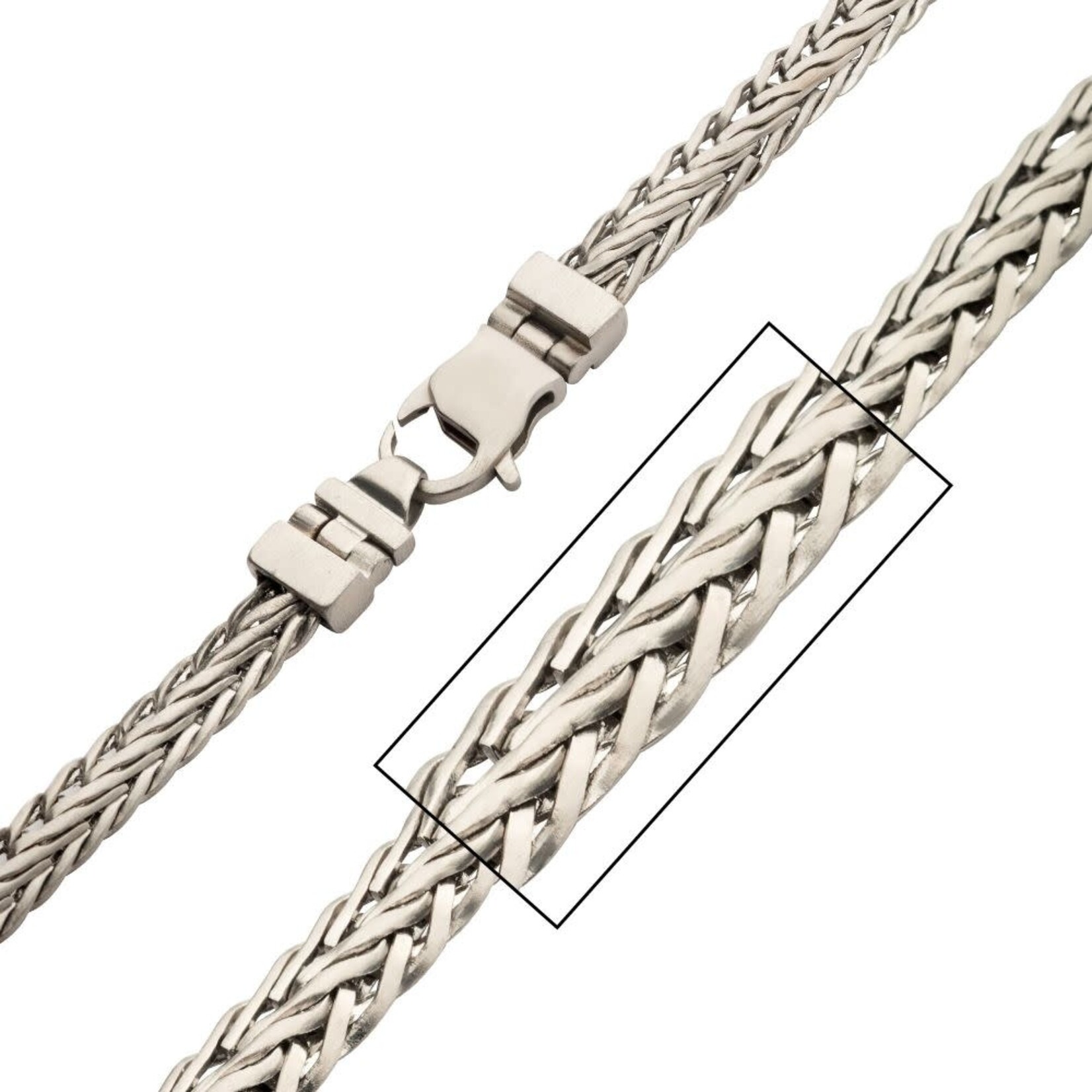 Inox Brushed Matte Finish Stainless Steel Double Diamond Cut Spiga Chain Necklace 22"