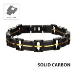 Inox Black Carbon Fiber & Gold IP Link Bracelet 8"-8.5"