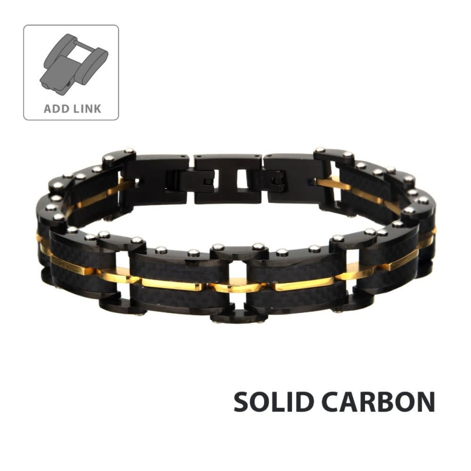 Inox Black Carbon Fiber & Gold IP Link Bracelet 8"-8.5"