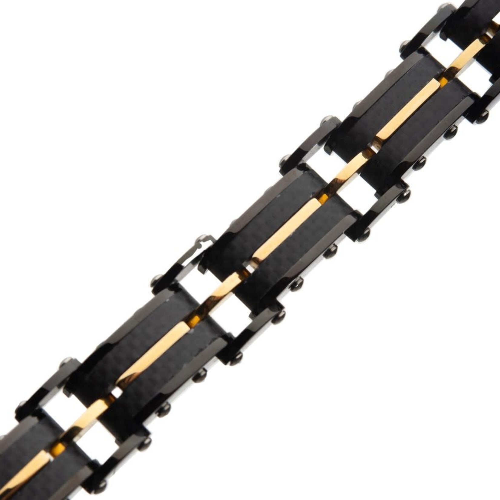 Inox Black Carbon Fiber & Gold IP Link Bracelet 8"-8.5"
