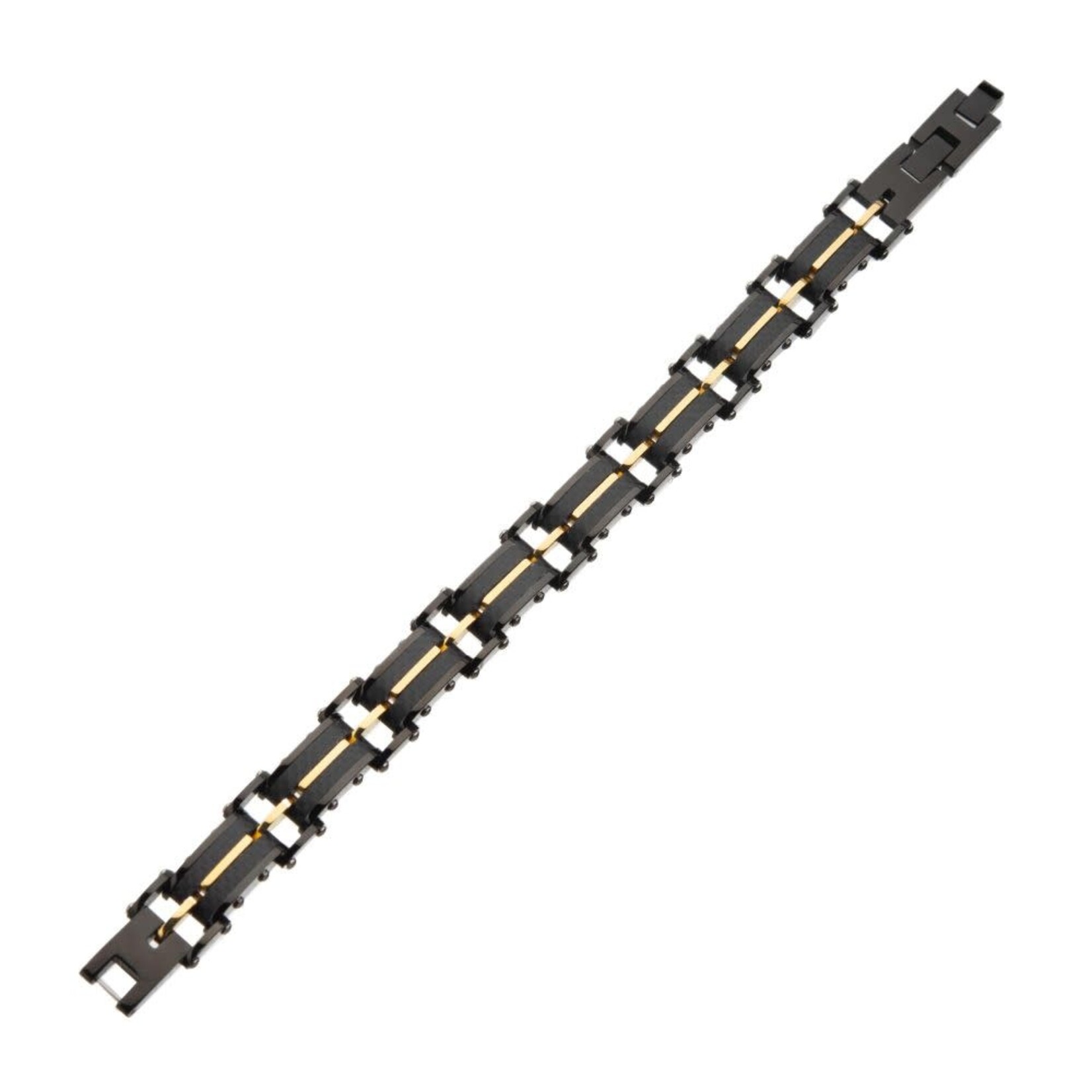 Inox Black Carbon Fiber & Gold IP Link Bracelet 8"-8.5"