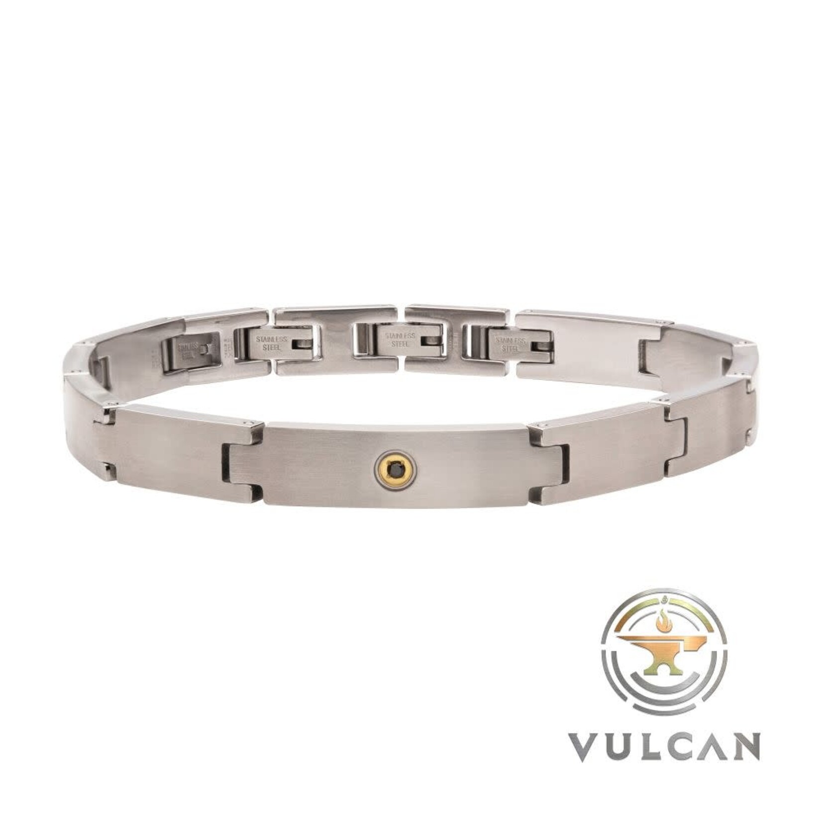 Inox 1.6mm Genuine Black Sapphire Gem on Matte Finish Steel Adjustable Link Bracelet 7.5"-8.5"
