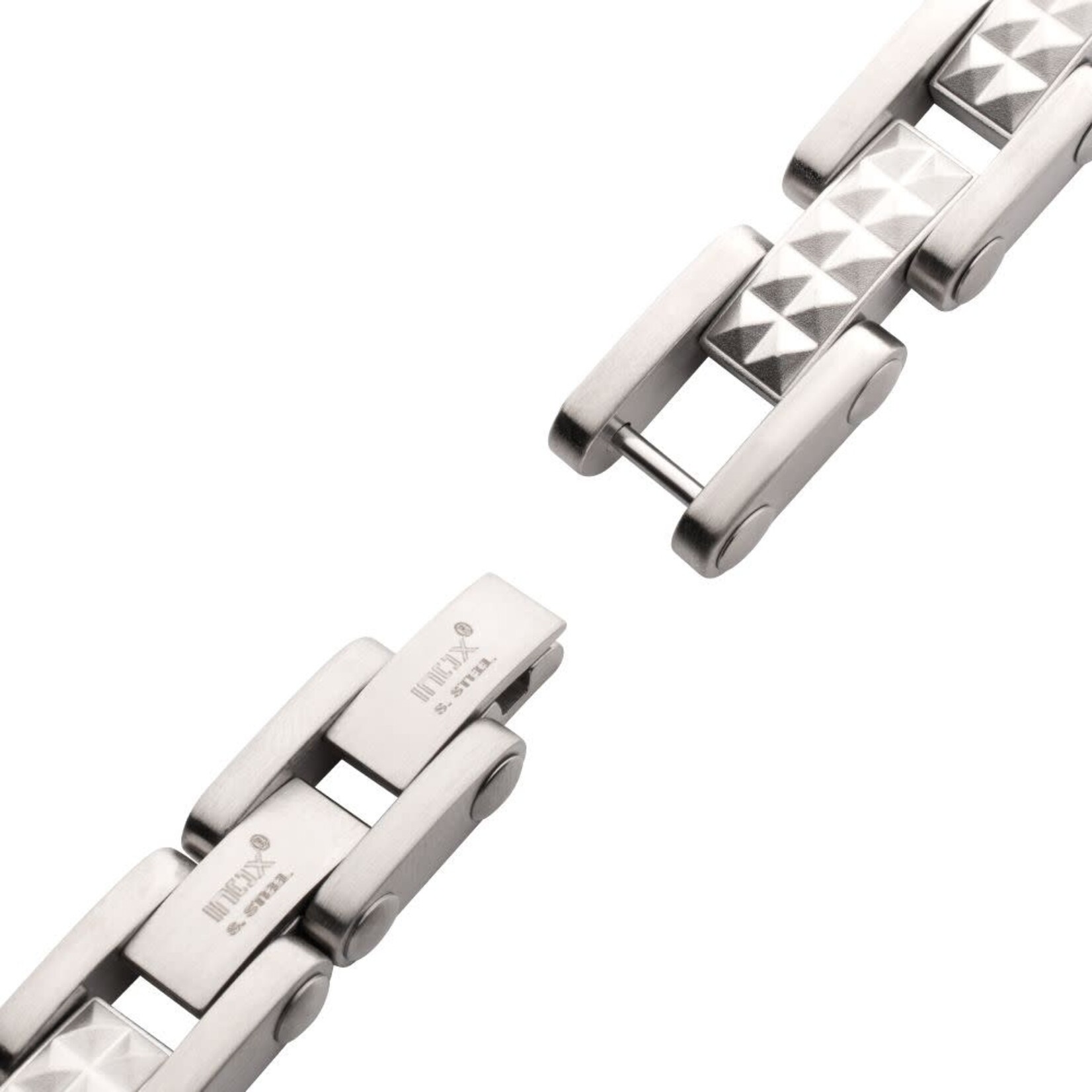 Inox Stainless Steel Matte Finish Pyramid Stud Pattern Link Bracelet 8.25"-8.75"
