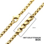 Inox 3mm 18Kt Gold IP Titanium Box Chain Necklace 22"