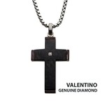 Inox Solid Carbon Cross Pendant with 1.5mm Genuine Clear Diamond 24"