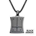 Inox 2.5mm Black Genuine Diamond Black IP Dog Tag Pendant with Steel Box Chain 22"