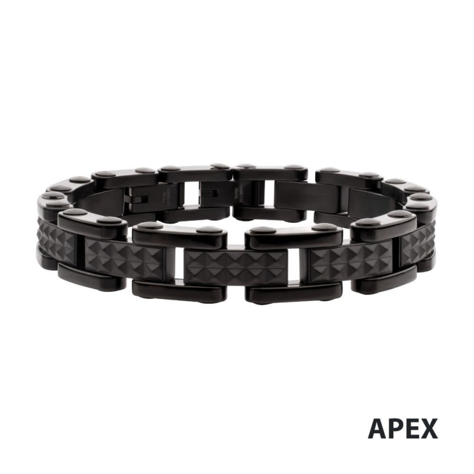 Inox Black IP Steel with Matte Finish Pyramid Stud Pattern & High Polished Finish Link Bracelet 8.25"-8.75"