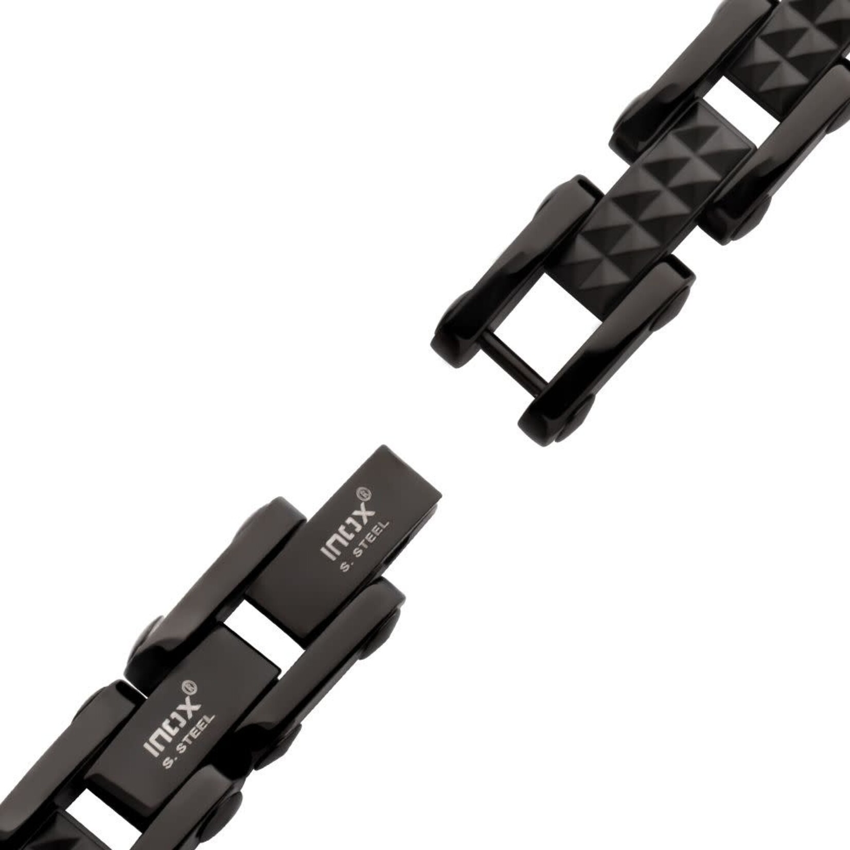 Inox Black IP Steel with Matte Finish Pyramid Stud Pattern & High Polished Finish Link Bracelet 8.25"-8.75"
