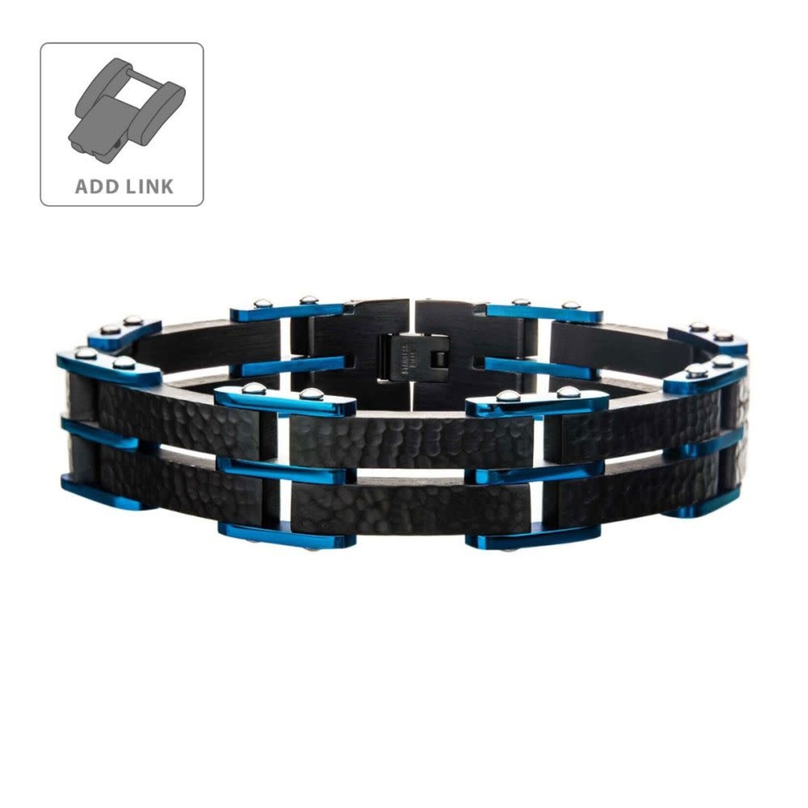 Inox Two Tone Blue Hammered Modern Bracelet 8.25"-8.75"