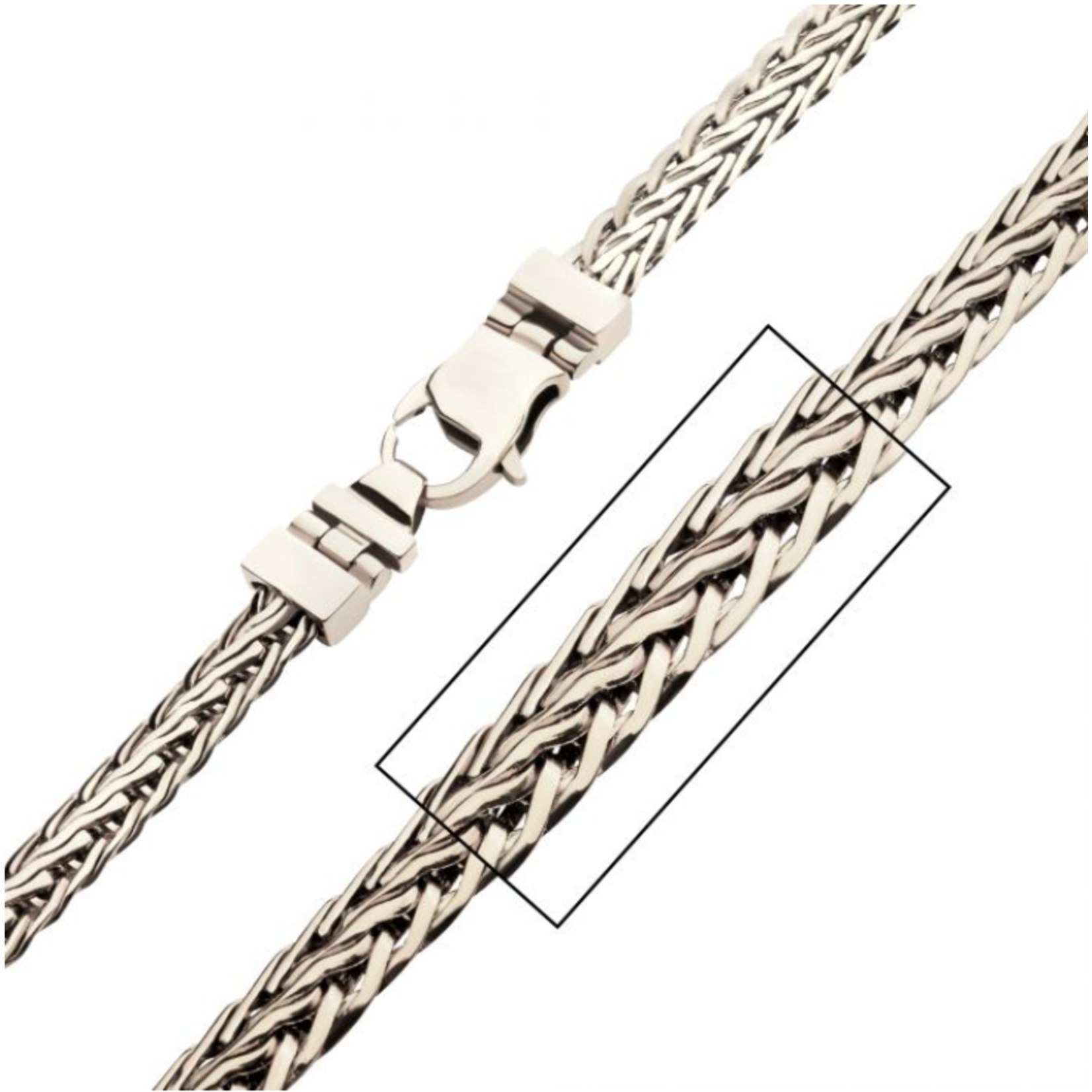 Inox High Polished Finish Stainless Steel Double Diamond Cut Spiga Chain Necklace 24"