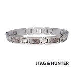 Inox Matte Finish Stainless Steel Deer Antler Inlay Link Bracelet 8.25"-8.75"