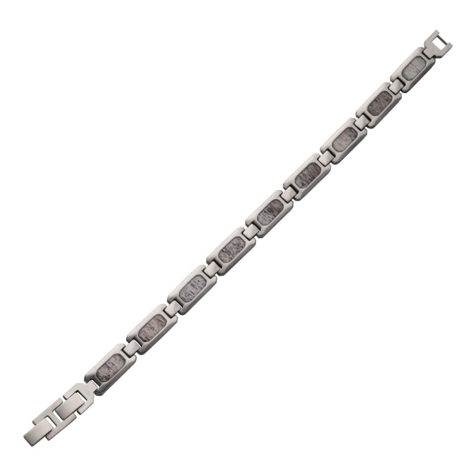 Inox Matte Finish Stainless Steel Deer Antler Inlay Link Bracelet 8.25"-8.75"