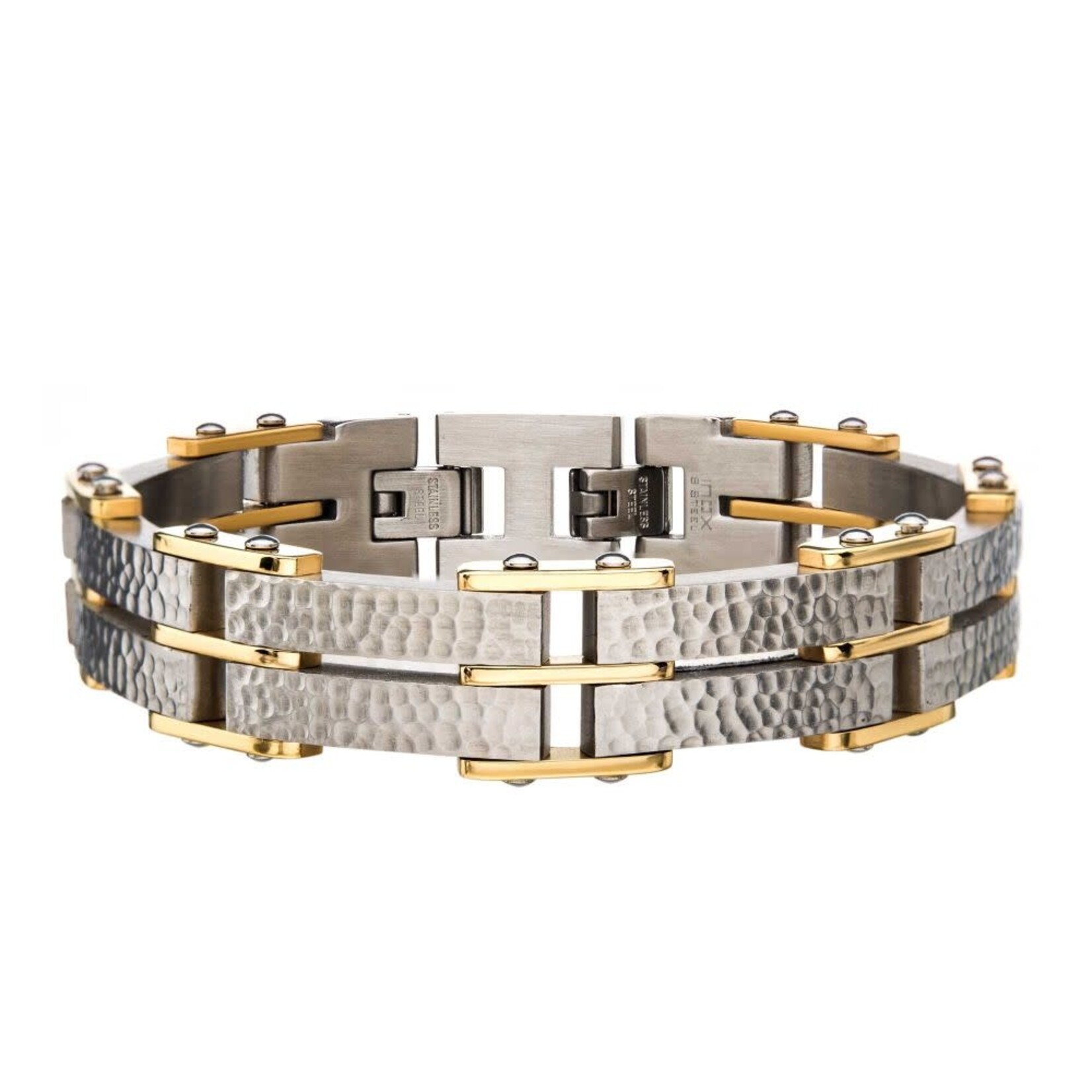 Inox Two Tone Gold Hammered Modern Bracelet 8.25"-8.75"