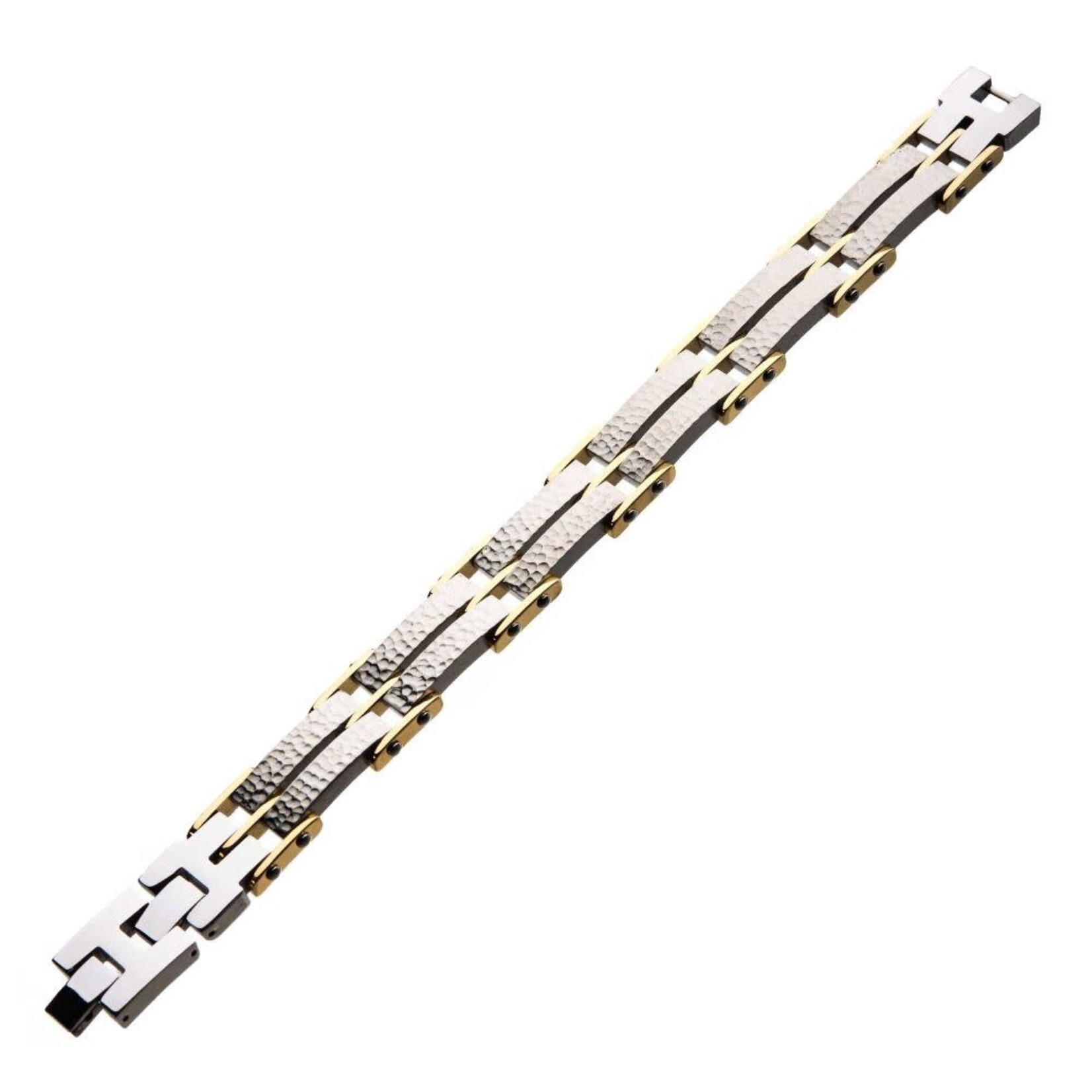 Inox Two Tone Gold Hammered Modern Bracelet 8.25"-8.75"