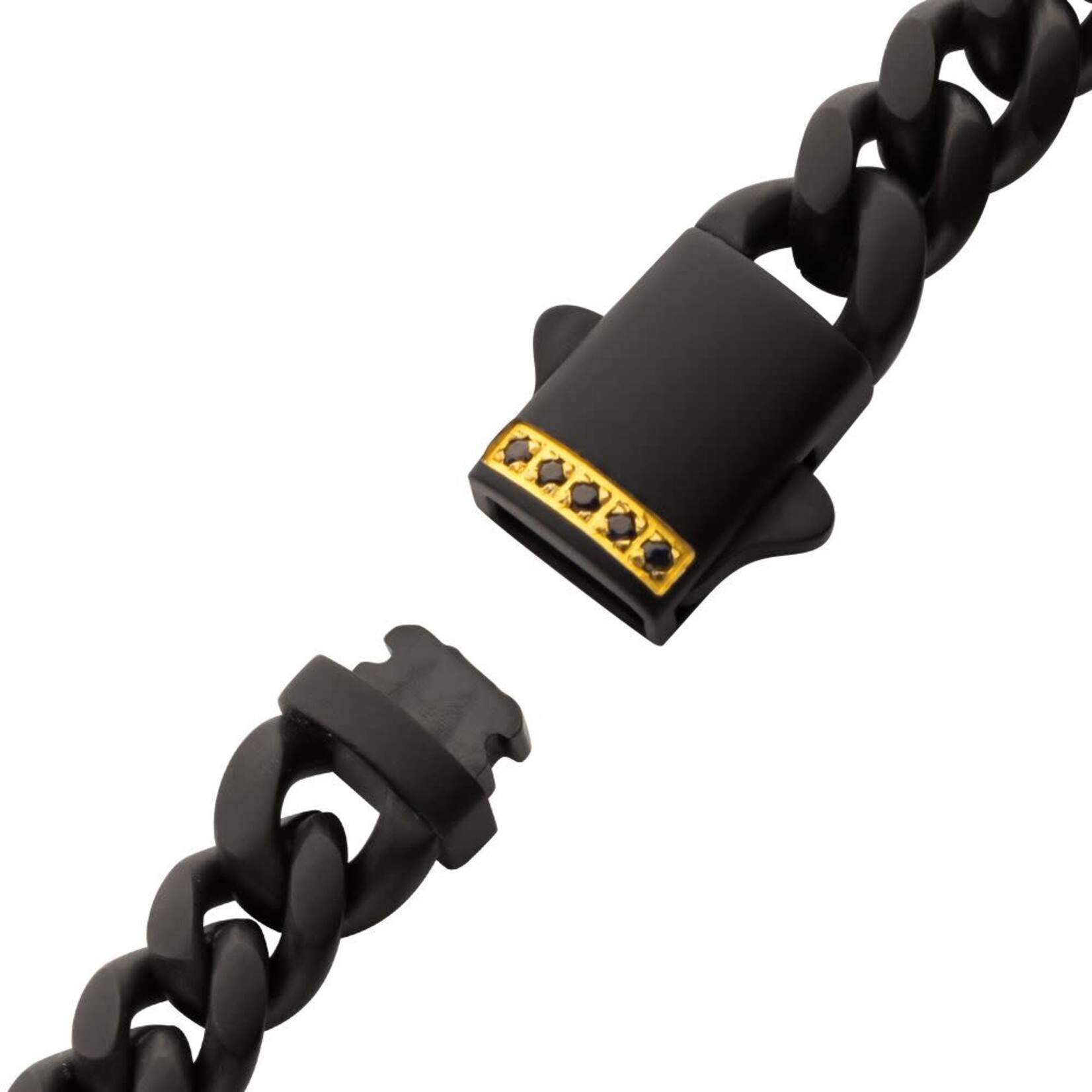 Inox 6mm Black IP Steel Matte Finish Miami Cuban Chain Bracelet with 1mm Genuine Black Sapphire Gem 8"