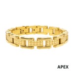 Inox 18Kt Gold IP Steel with Matte Finish Pyramid Stud Pattern & High Polished Finish Link Bracelet 8.25"-8.75"