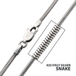 Inox 1.5mm 925 Italy Silver Black Rhodium Plated Brushed Satin Finish Snake Chain Necklace 22"