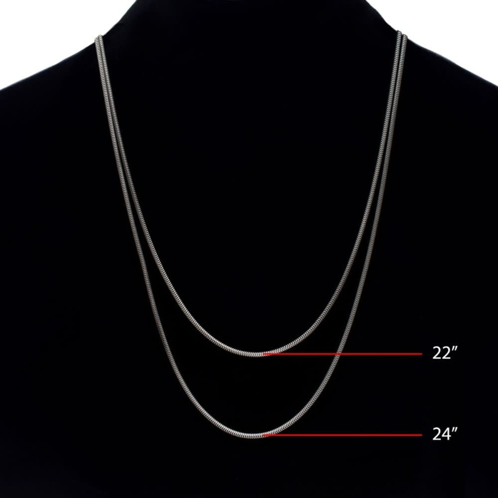 Inox 1.5mm 925 Italy Silver Black Rhodium Plated Brushed Satin Finish Snake Chain Necklace 22"