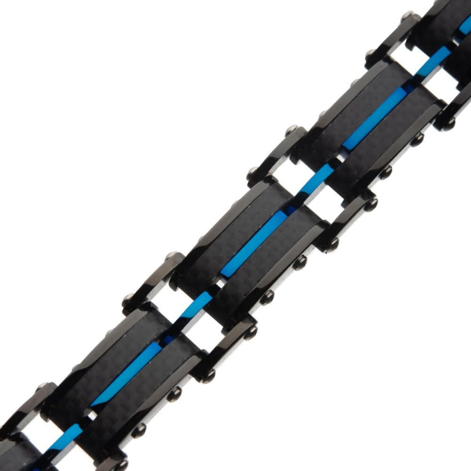 Inox Black Carbon Fiber & Blue IP Link Bracelet 8"-8.5"
