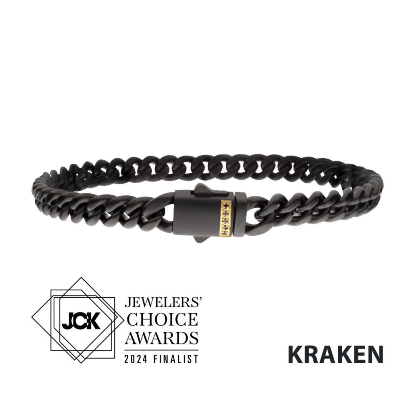 Inox 8mm Black IP Steel Matte Finish Miami Cuban Chain with Genuine Black Sapphires Bracelet 8"