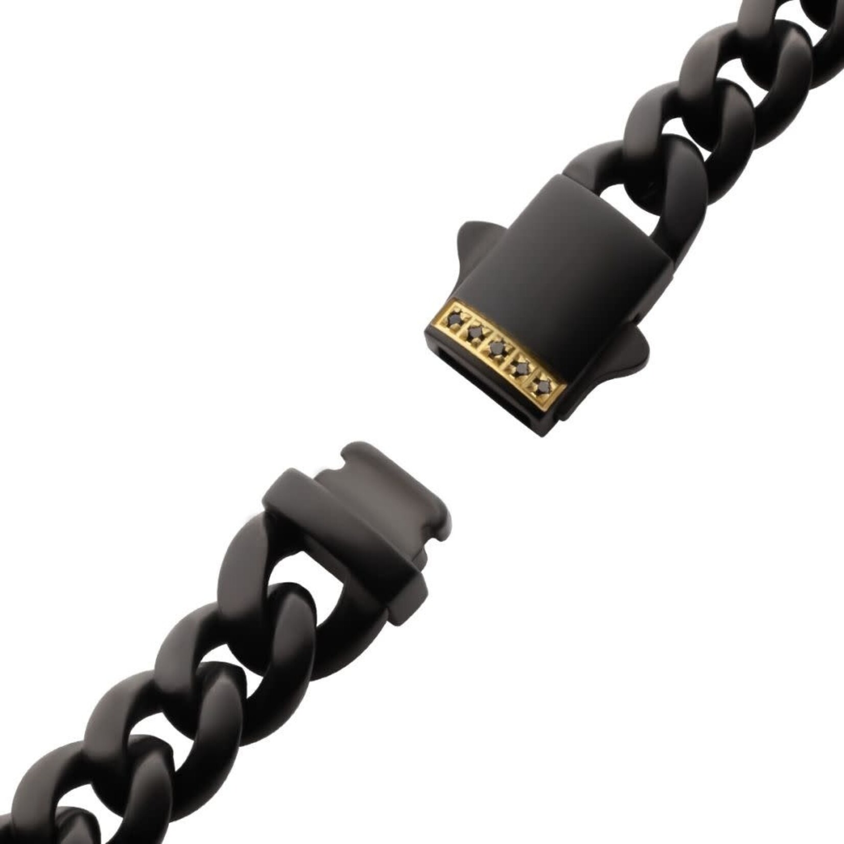 Inox 8mm Black IP Steel Matte Finish Miami Cuban Chain with Genuine Black Sapphires Bracelet 8"