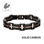 Inox Solid Carbon Graphite & Rose Gold IP Link Bracelet 8"-8.5"