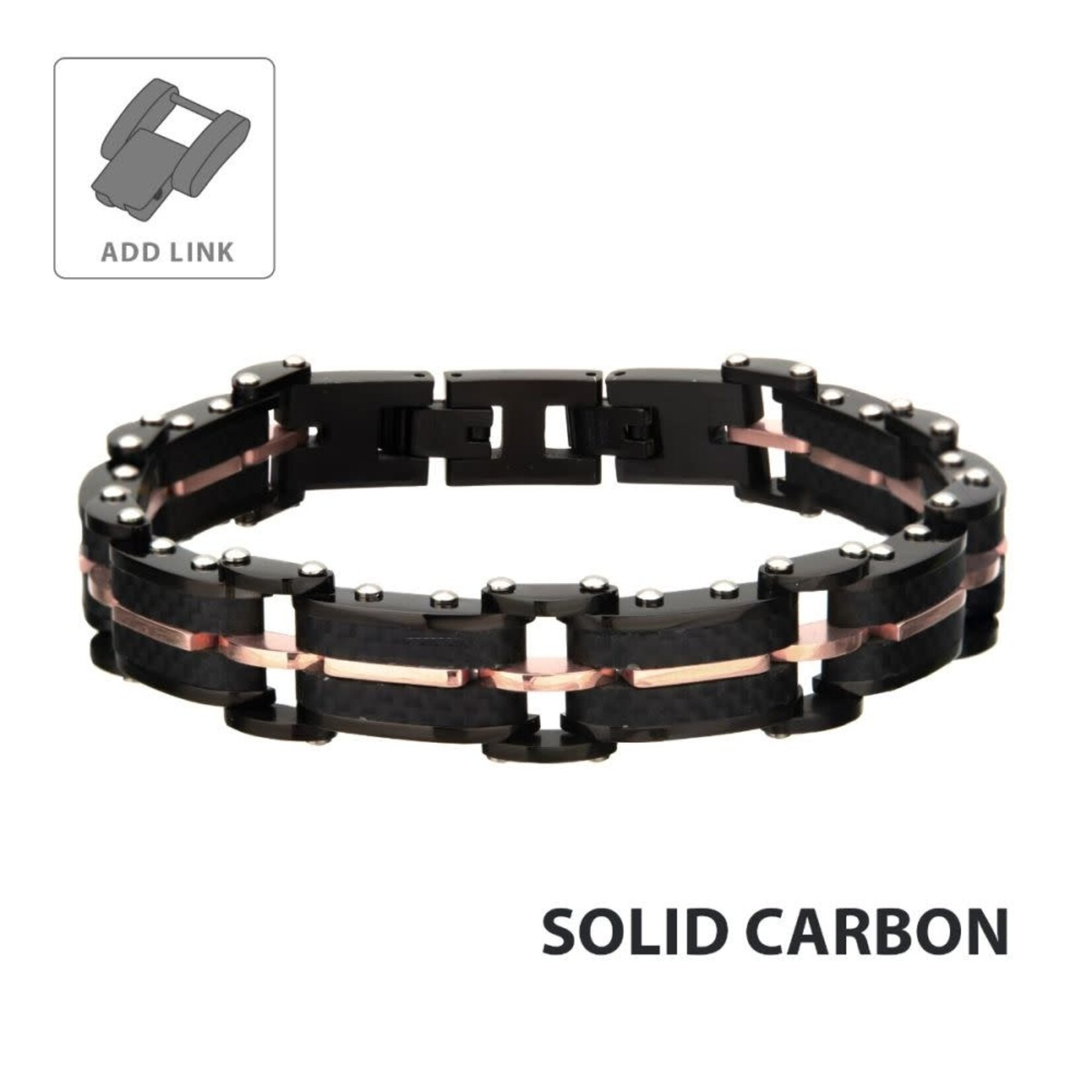 Inox Solid Carbon Graphite & Rose Gold IP Link Bracelet 8"-8.5"